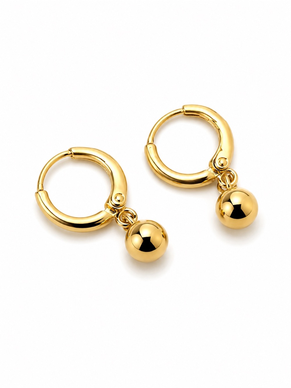 14K Gold Plated Rhodium Hoop Earrings, Water Resistant Dangle Ball Earrings